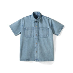 OEM ODM Breathable Single Button 100% Cotton Enzyme Wash Shirts Casual Full Sleeve Vietnam Short sleeve denim shirt for men