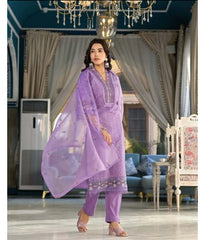 Newest Purple Bandhej Printed Embroidered Work Cotton Kurta with Pant and Dupatta Set Wholesale Kurti Supplier for Her