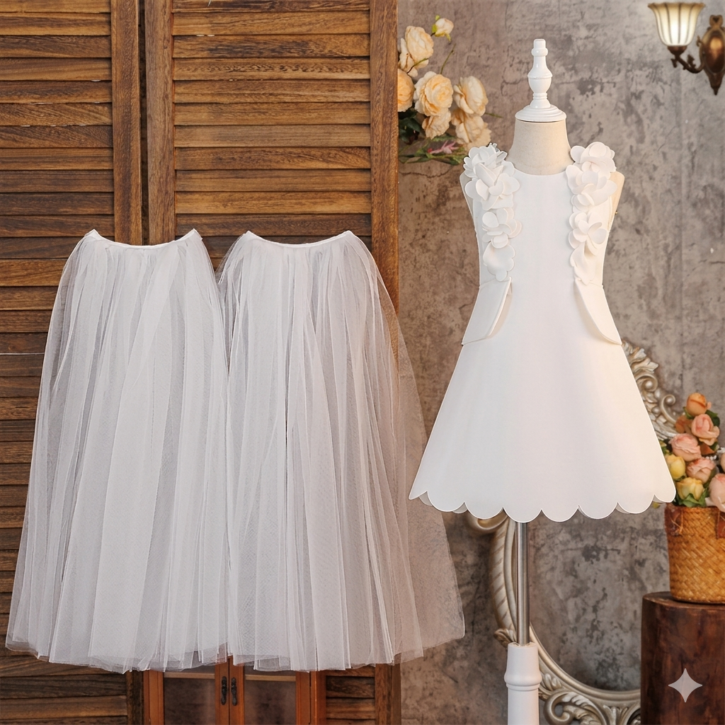 White Princess Satin Ball Gown Kids Dress for Christening Hot Sale Knee-Length Flower Bow O-Neck for Girl Pageant Tailing.