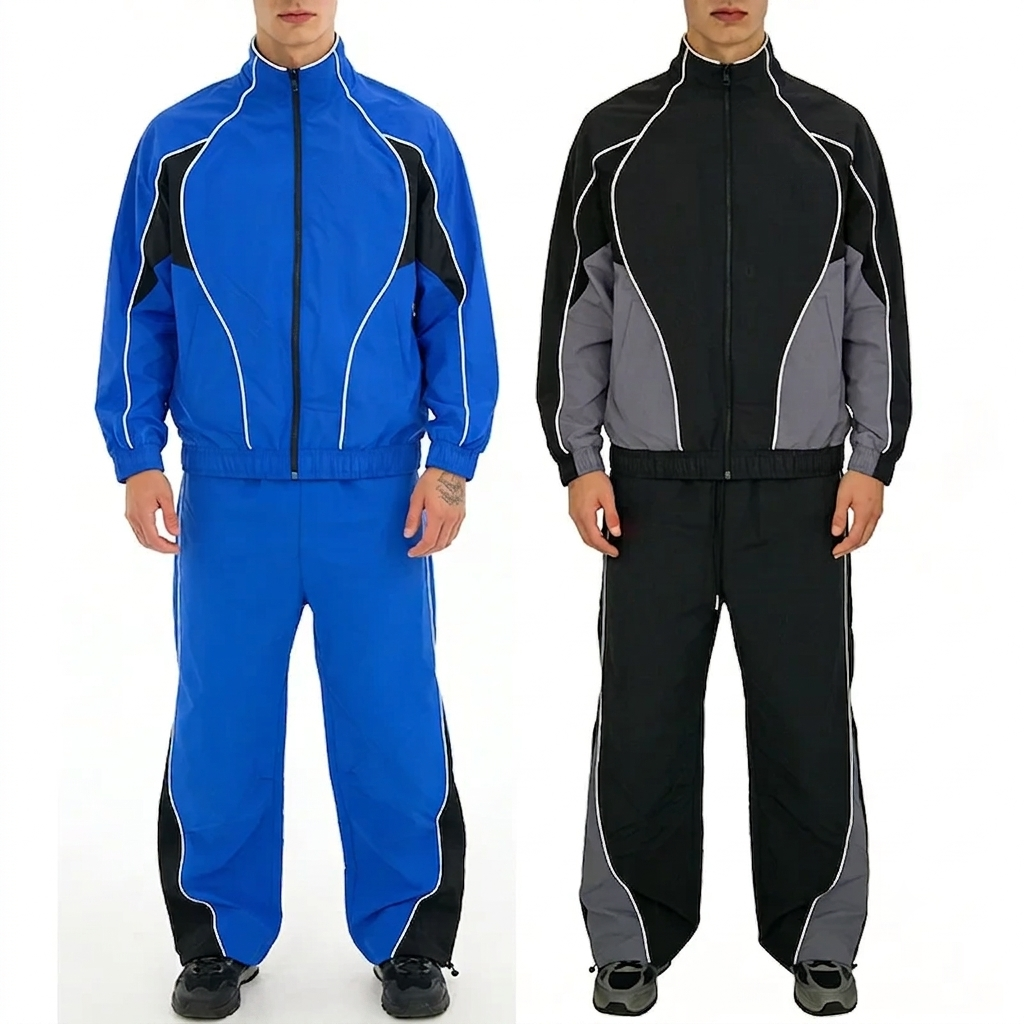 Reflective Jogging Nylon Tracksuit Mens Windbreaker Tracksuit Nylon Sets White Pipping Stripes for Men