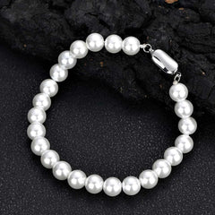 NUOYA  8mm Glass Pearl Beads for Charm Jewelry Making White Imitation Freshwater Pearl Glass Bead Chain Necklace