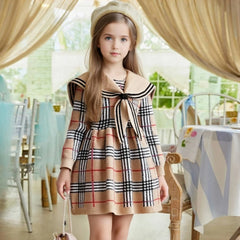 Autumn Winter Luxury Formal Knitted Toddler Girl Dresses Striped Ruffles Sweet Long Sleeve Midi A-Line ODM for 2-7 Years