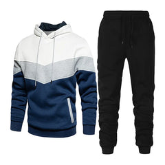 Autumn Patchwork Sport Hoodie and Trousers Sweatsuit Casual Trendy Pullover Hoodie Joggers Set Tracksuit for Men