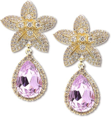 Fashion Flower Waterdrop Jewelry Women Luxury Zircon Bridal Wedding Drop Earrings Silver Plated Crystal Earrings