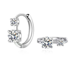 0.6 Carat Double Diamond Earrings 925 Sterling Silver with 2 Moissanite Fashion Design for Senior Ladies Light Luxury