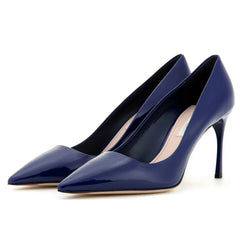 Luxury Elegant Factory Direct Women Navy Blue Patent Leather Pumps Pointed Toe High Heel Custom Logo Office Gala Wholesale