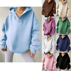 2024 Winter Fashion Women's Plus Size Solid Color High Quality Terry Fleece V-Neck Oversized Hoodie Comfortable Sweatshirt