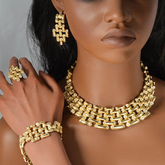 African Zircon Brass Vintage Bridal Engagement  Ring 18k Gold Plated Necklaces/earrings/bracelets Jewelry Set for Women Gift