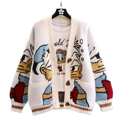 Cartoon Cute Coat Autumn and Winter Thick Loose Knitwear Casual Cardigan Sweater Jacket for Women