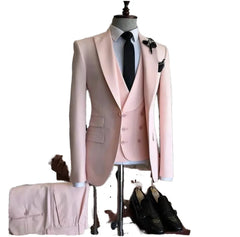 Custom Made Men's Elegant Pink Blue Formal Business Suit 3-Piece Slim Fit Blazer Vest Pant Zipper Fly for Wedding Groom Prom