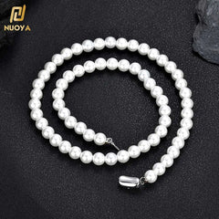 NUOYA  8mm Glass Pearl Beads for Charm Jewelry Making White Imitation Freshwater Pearl Glass Bead Chain Necklace