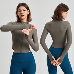 Customized Women's Striped Slim Sports Jacket Breathable Winter Knitted Jogging Yoga Jacket with Long Zipper Closure Silk Lining