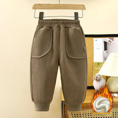 Winter Children's Clothing  Boys' Girls' Fleece Lined Thickened Sweatpants Long Pants Straight Style Warm Baby Pants
