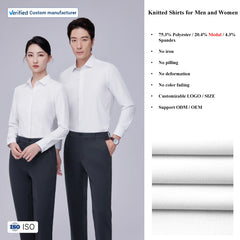 Men's White Modal Twill Woven Formal Shirts Long Sleeves Anti-Wrinkle Anti-Contraction Stand No Ironing Breathable Yarn Dyed