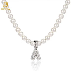 Nuoya  Name Pendant Choker Women Shell Hip Hop Zircon Pearl Initial Letter Necklace