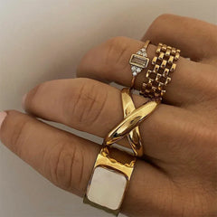 18K PVD Gold Plated Waterproof Tarnish Free Statement Unisex  Chunky Cross Stainless Steel Couple Open Rings Jewelry Women