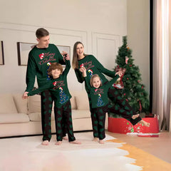 Wholesale Christmas Family Matching Outfits Print Green Pajamas Xmas Tree Print Holiday Long Sleeve Home Pajamas for Family
