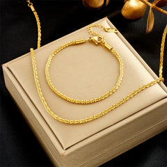 Stainless Steel 18K Gold-plated Designer Light Luxury Versatile Twisted Chain Necklace and Bracelet Set for Women