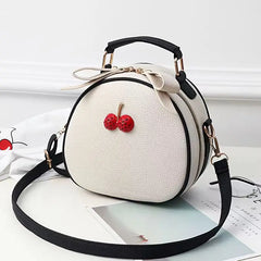 Huffmanx Retro Women Handbag Sweet Cherry Decor Handbag Mini Round Crossbody Bag Cute Shoulder Purse for Women