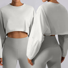 Women's Short Sports Base Shirt T-shirt Knitted Sweater Drop-sleeved Loose Long-sleeved Top