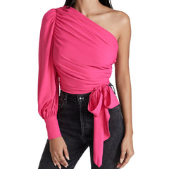 Custom Ladies Elegant One-shoulder Ruching Long Sleeve Women Top Blouse Clothing
