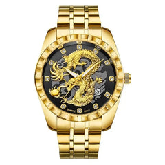 Luxury Men Watch Quartz Watches Gold Dragon Stainless Steel Quartz Watches Waterproof    Wristwatches