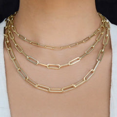 New Arrival Dainty Layered Stainless Steel 14K 18K Gold Plated Paper Clip Paperclip Link Chain Necklace Gold Filled Jewelry