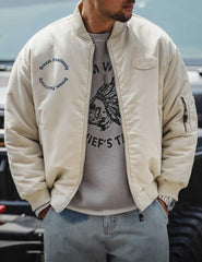 Custom Men's Nylon Cotton Canvas Bomber Jacket with Stand Collar Winter Rib Knit Coat Street Style-OEM Service Available