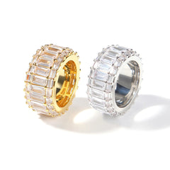 New Retro Style Wedding Jewelry Men's & Women's Hip-Hop Geometric Ring with Three-Row Square Zircon for Classic Couple Look