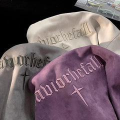 Embroidery    Suede Patch Thick Collar Cotton T Shirt Solid Blank Tee Men Black White Oversized Tshirt