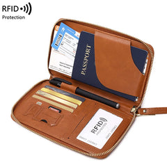 Passport Bag Ticket Passport Wallet Multi-Function Zipper Handbag ID Card Holder Leather Passport Holder