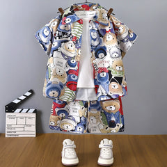 New Summer Children African Wear Floral Short Sleeve Shirt +Shorts 2Pcs Kids Toddler Baby Boys Clothing Sets 1-7 Years