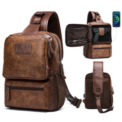 MOYYI  Brown Vintage Waist Bag Waterproof PVC Leather Cycling Chest Bags for Men Travel Sling Bags