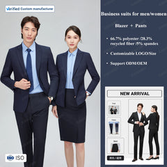 Men's Eco-Friendly 2-Piece Double Breasted Suits ODM/OEM 67% Polyester/28% Recycled/5% Spandex Yarn-Dyed Plus Size Breathable