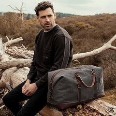 Duffle Bag for Travel 40L Canvas Duffel Bag Carry on Leather Overnight Weekender Bag for Men
