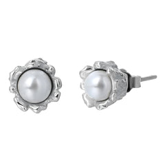 925 Sterling Silver Irregular Pearl Flower Stud Earrings Fine Jewelry for Women