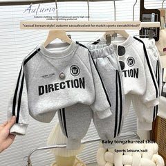 New Style Casual Sports Two-Piece Set for Boys Autumn Sweatshirt Suit Letter Pattern Baby Kidsren's Clothing Wholesale