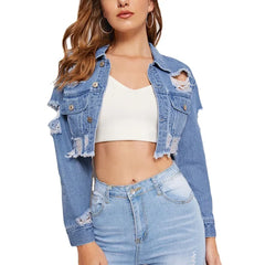 Customized Button Women Jean Plain Denim Jacket Fall Clothing for Women