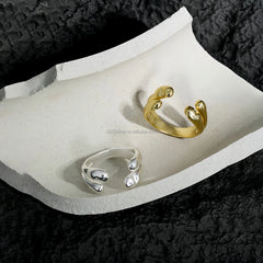 Abstract Droplet Shape 925 Sterling Silver Adjustable Open Band Ring for Women Handmade Modern Artistic Jewelry Design