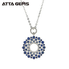 1.9mm Synthetic Blue Sapphire Simple Design Sterling Silver Sapphire Diamond Circle Pendant Necklace for Women