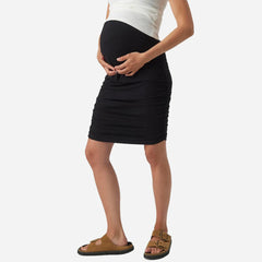 Black Ruched Side Over the Belly Jersey Cotton Maternity Skirt