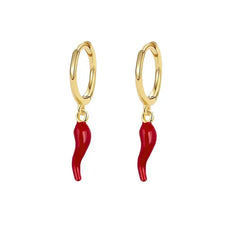 Trendy Hoop Dangle Italian Horn Cornicello Earring Red Hot Chilli Pepper Earrings Stainless Steel Fashion Chilli Charm EarringsTrendy Hoop Dangle Italian Horn Cornicello Earring Red Hot Chilli Pepper Earrings Stainless Steel Fashion Chilli Charm Earrings