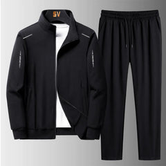 Men's Fashion Sport Sweatsuit With Long Sleeve Coat & Straight Ankle-Tied Pants Casual Zipper Tracksuits