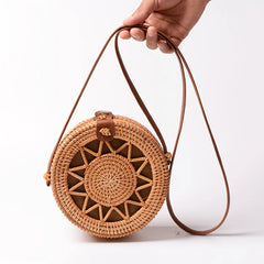 Wicker Summer Purse Crossbody Shoulder Bag Round Handmade Purse Beach Straw Purses for Women