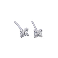 KR Simple Diamond S925 Silver INS Four Leaf Flower Earrings Sweet and Small Colorful Flower Earrings