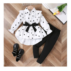 Spring Autumn 1To 8 Years Old Girls Clothing Sets Fashion Luxury Long Sleeved Shirt+Black Pants 2PCS Cute Child Girls Sets