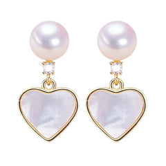 Freshwater Pearl Fine Stud Earrings Heart-shaped Sea Shell Pearl Jewelry 18K Gold Plated Earrings Accessory