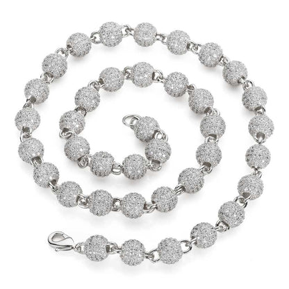 Unisex 8Mm Neck Chain Sterling Silver round Bead Micro Pave Diamond Jewelry for Party S925 Material Iced Out Chain for Women
