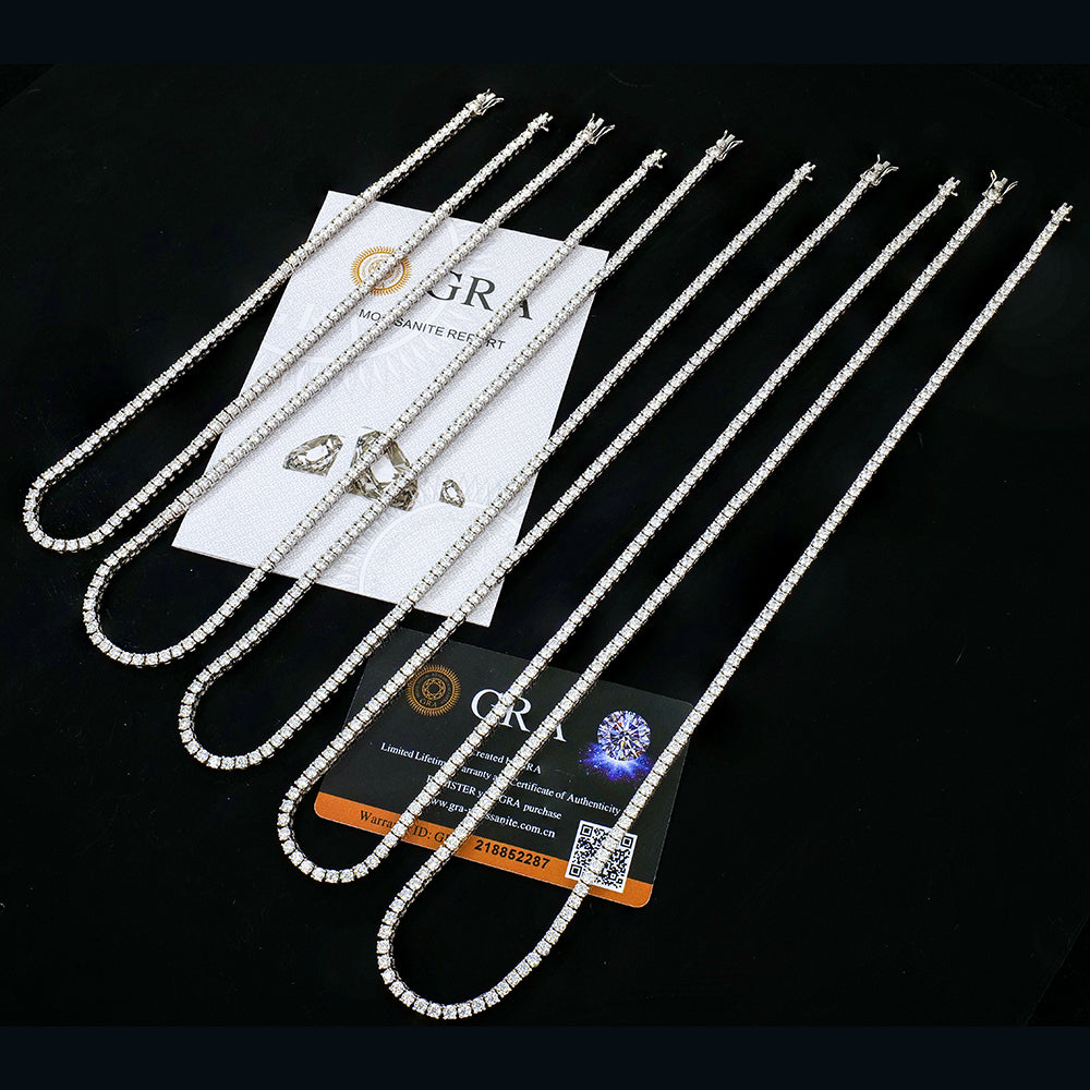 3Mm Gra Jewelry 925 Sterling Silver Vvs Tennis Ice Out Lab Grown Diamond Mossanite Moissanite Necklace Chain for Women Men