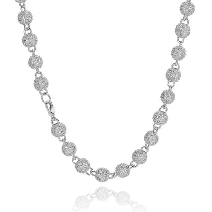 Unisex 8Mm Neck Chain Sterling Silver round Bead Micro Pave Diamond Jewelry for Party S925 Material Iced Out Chain for Women